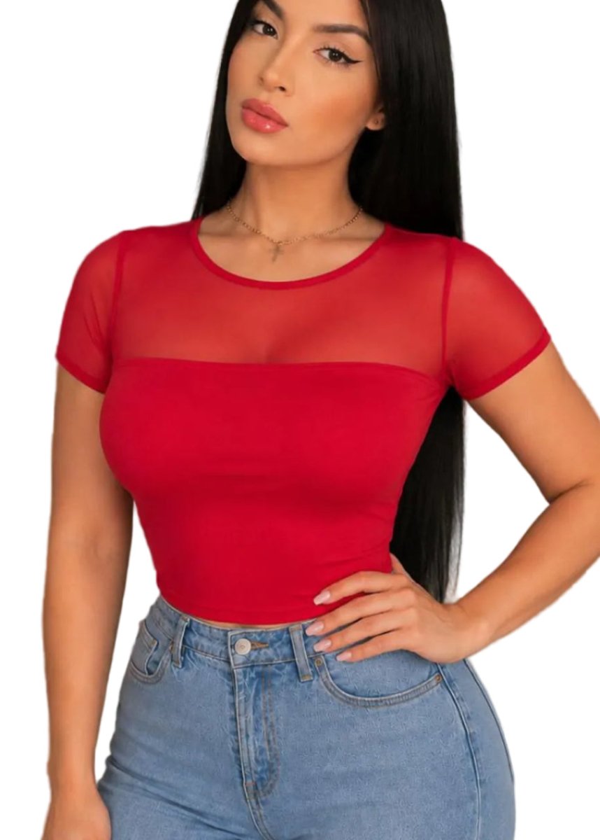 Blusa con malla roja - afrodita tienda