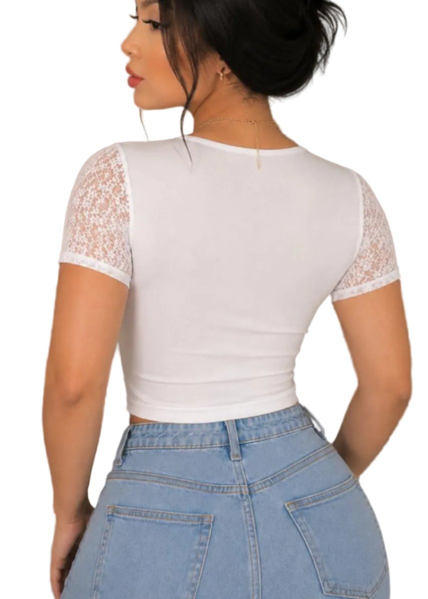 BLUSA DE ENCAJE DE FLORES BLANCA - afrodita tienda