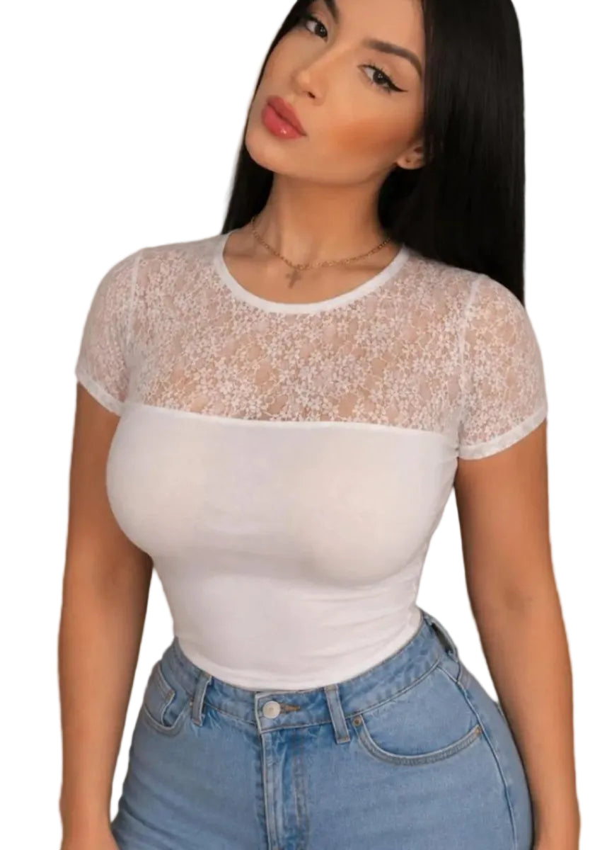 BLUSA DE ENCAJE DE FLORES BLANCA - afrodita tienda