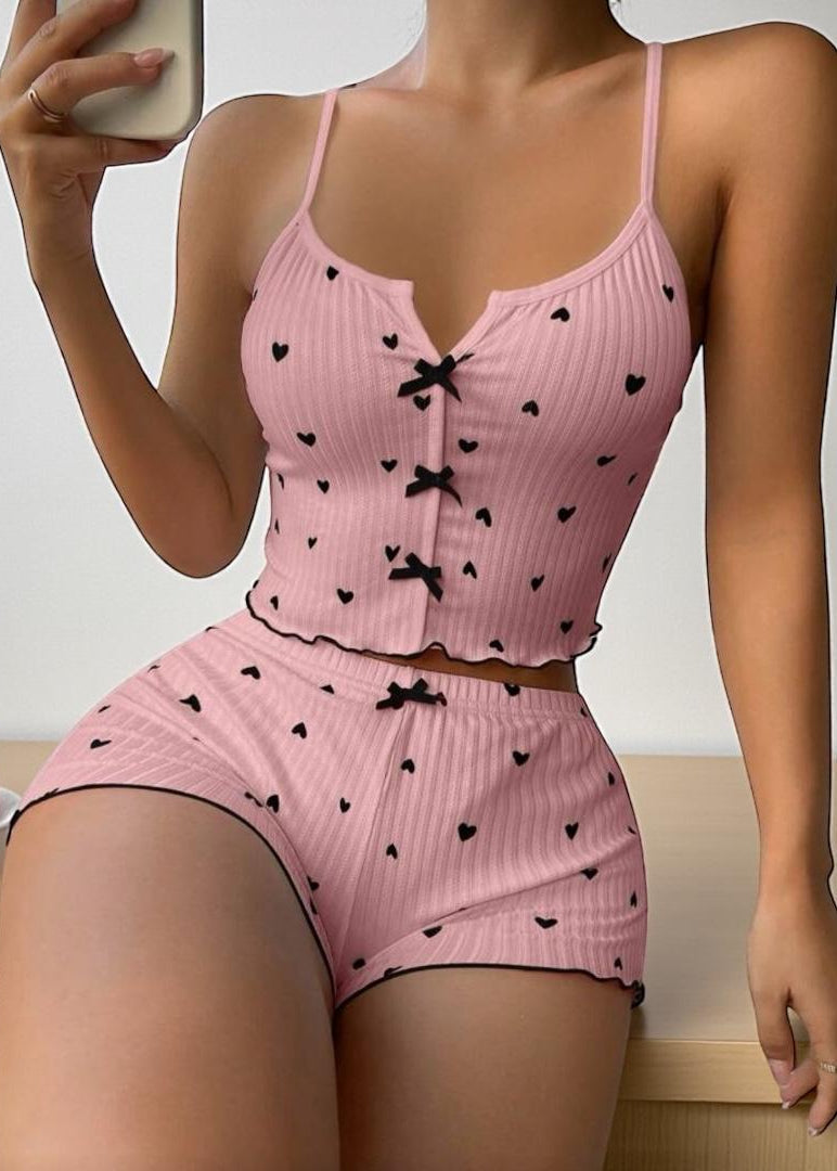 Conjunto de pijama con estampado de corazón - afrodita tienda