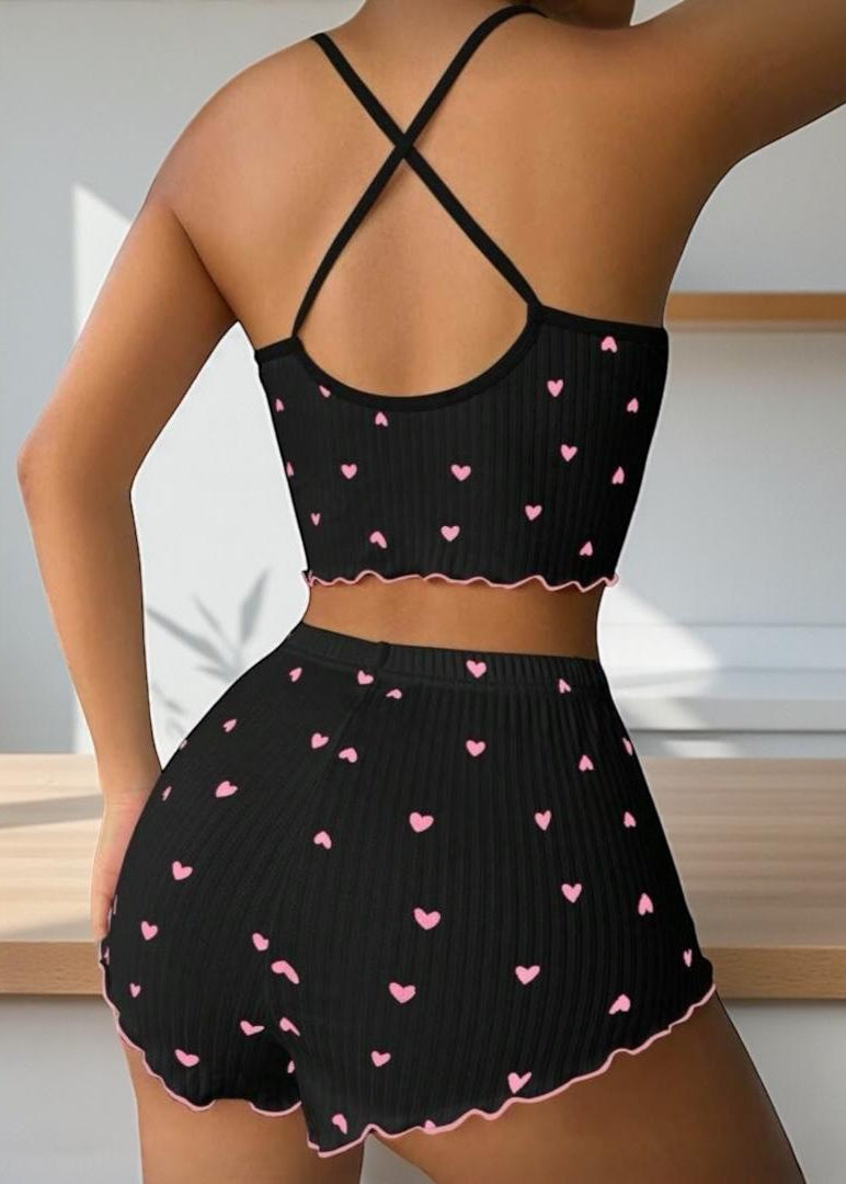 Conjunto de pijama con estampado de corazón - afrodita tienda