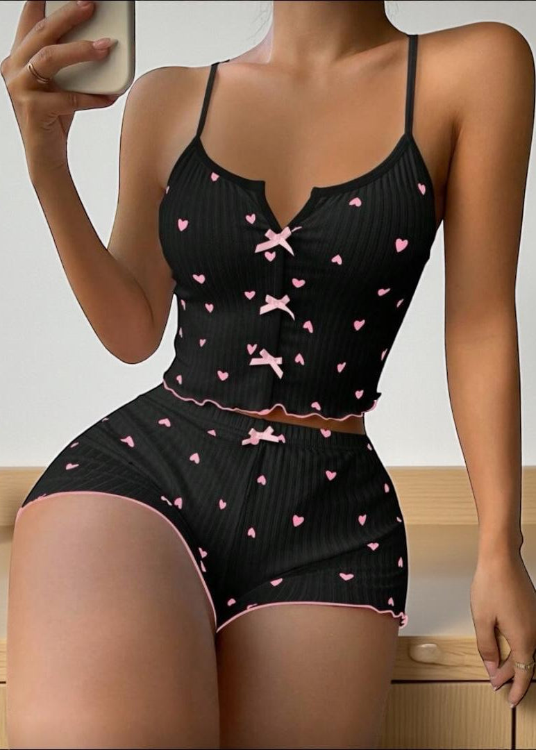 Conjunto de pijama con estampado de corazón - afrodita tienda