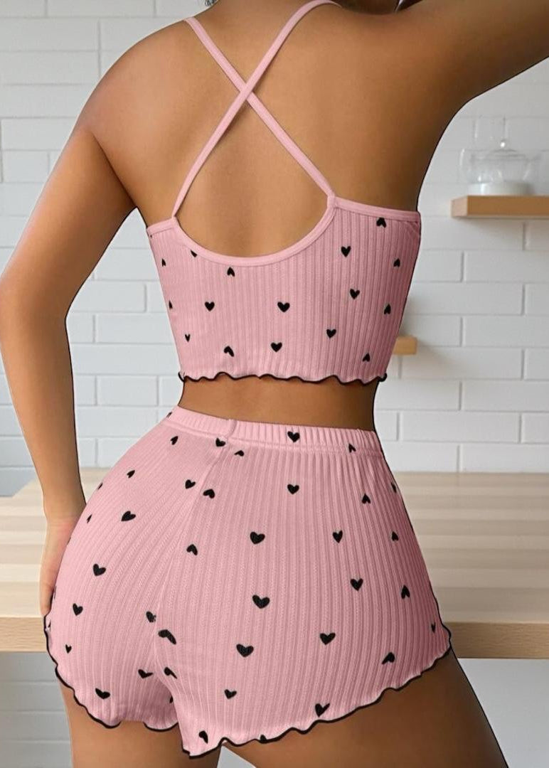 Conjunto de pijama con estampado de corazón - afrodita tienda